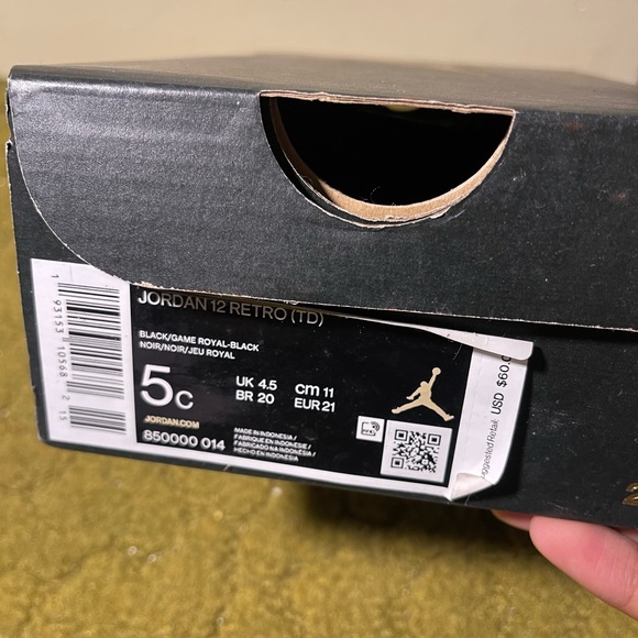 Jordan 12 Retro
Black Game Royal
(TD) Worn once to a birthday party - Picture 6 of 6